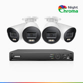 NightChroma<sup>TM</sup> NBRK800 - 4K 8 Channel 4 Cameras Outdoor PoE Security System, Red Blue Flashing Lights & Siren, 3840*2160, Acme Color & IR Night Vision, Human & Vehicle Detection, Two-Way Audio, IP67 Weatherproof, All-Metal Housing